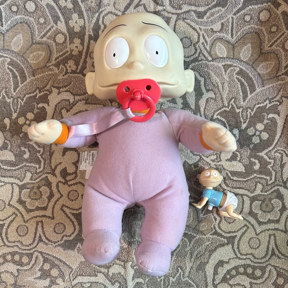 Rugrats Baby Dill Pickles 1998 Doll-NOT WORKING! & Wind-Up Crawling Tommy Toy